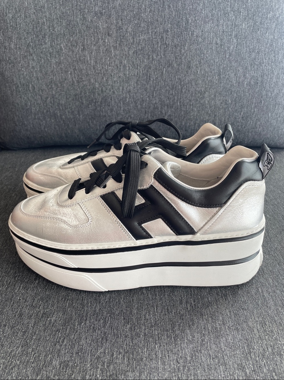 HOGAN maxi platform sneakers silver made in Italy EU 40 fits US 10